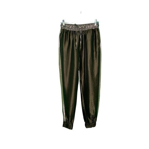 Zara gold green satin effect pull on cuffed pants size Small - Picture 8 of 13